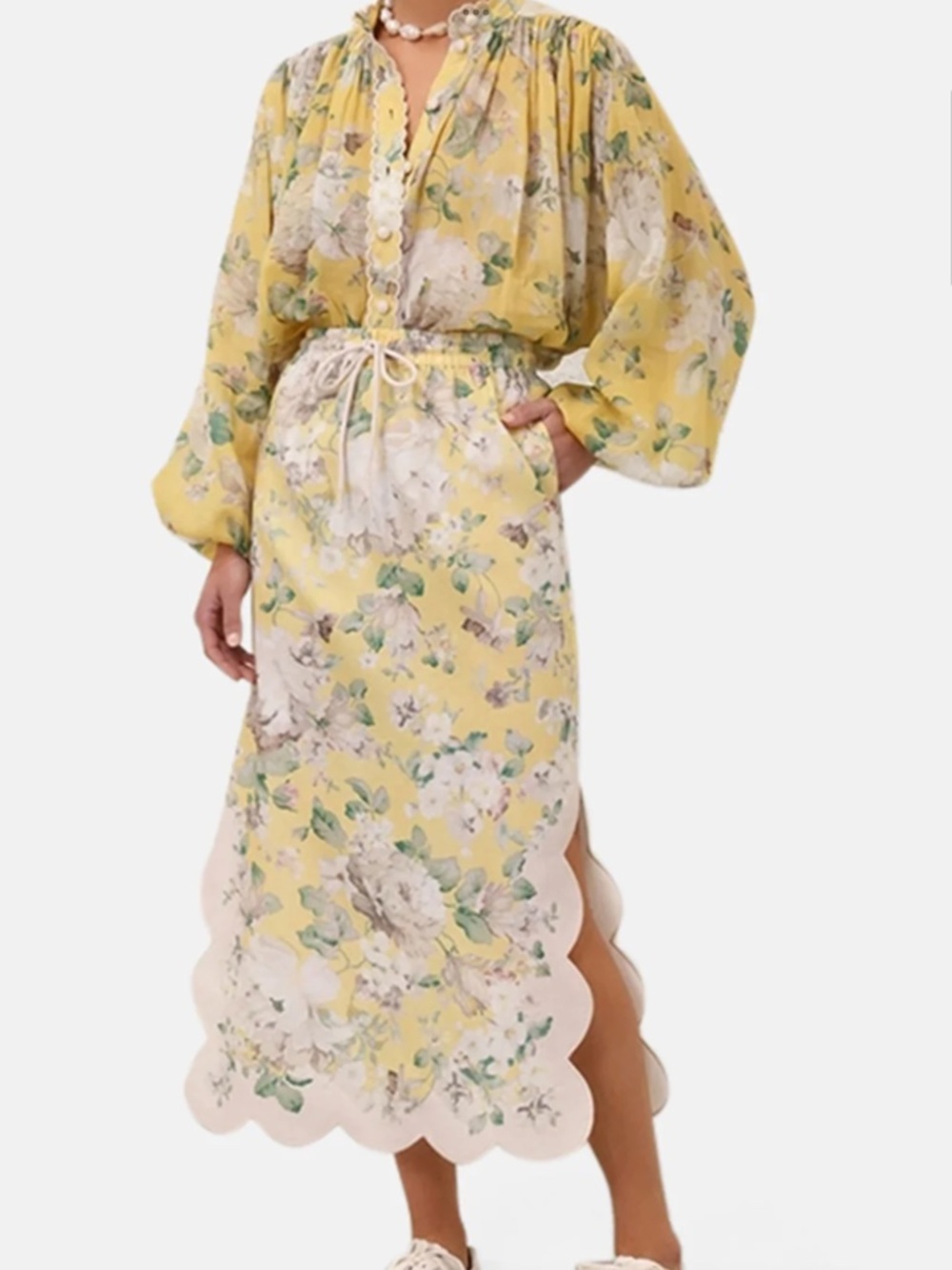 Like New Zimmermann yellow Acacia floral scalloped skirt